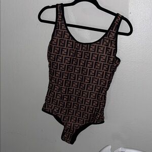 Fendi monogram Black and Brown Logo Bodysuit
